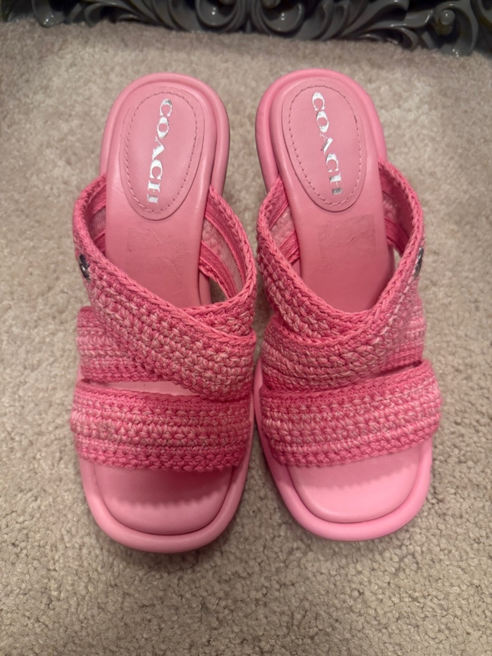 Coach Pink Woven Slide Mules